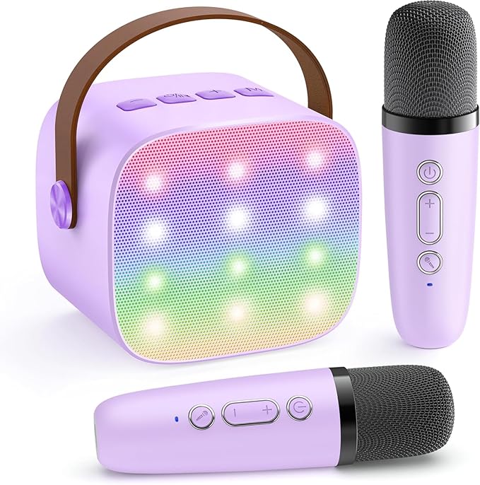 Mini Karaoke Machine for Kids Adults, Portable Bluetooth Speaker with 2 Wireless Microphones, TOP Kids Toys Birthday Gifts for Girls Ages 4, 5, 6, 7, 8, 9, 10, 11, 12+ Years Old (Lightpurple)