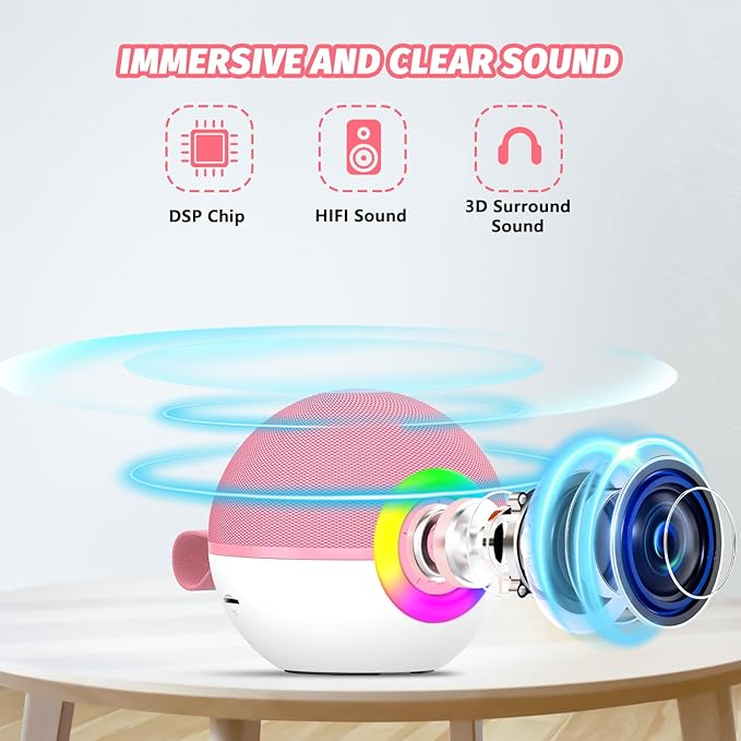 Mini Karaoke Machine for Kids Adults,Portable Bluetooth Speaker with 2 Wireless Microphones,Gift Toys with MP3 Player for Boys Girls 3-12 Year Old Birthday Family Home Party Present