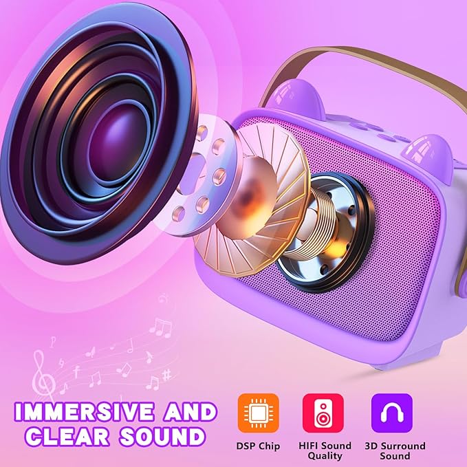 Mgaolo Upgraded Mini Karaoke Machine Toy for Kids, Portable Bluetooth Speaker with 2 Wireless Mics,