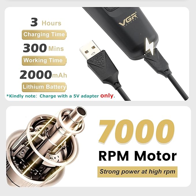 VGR 995 Professional Hair Trimmer for Men, Zero Gapped Barber Edgers, Portable Cordless Mens Beard Trimmer Clipper with 4 Guide Combs, USB Rechargeable