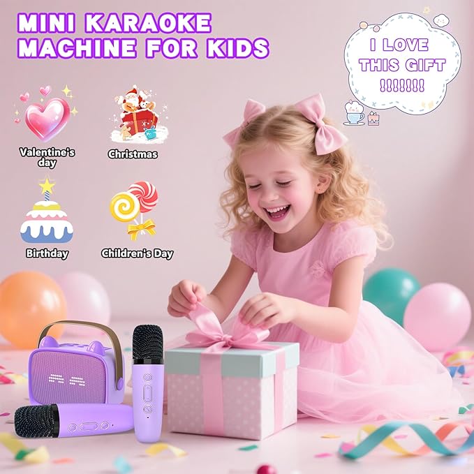Mgaolo Upgraded Mini Karaoke Machine Toy for Kids, Portable Bluetooth Speaker with 2 Wireless Mics,
