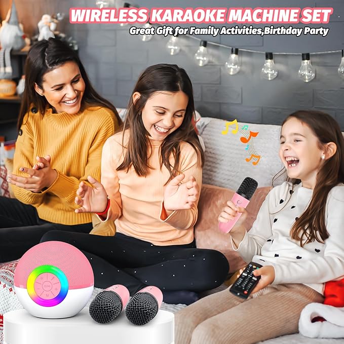 Mini Karaoke Machine for Kids Adults,Portable Bluetooth Speaker with 2 Wireless Microphones,Gift Toys with MP3 Player for Boys Girls 3-12 Year Old Birthday Family Home Party Present