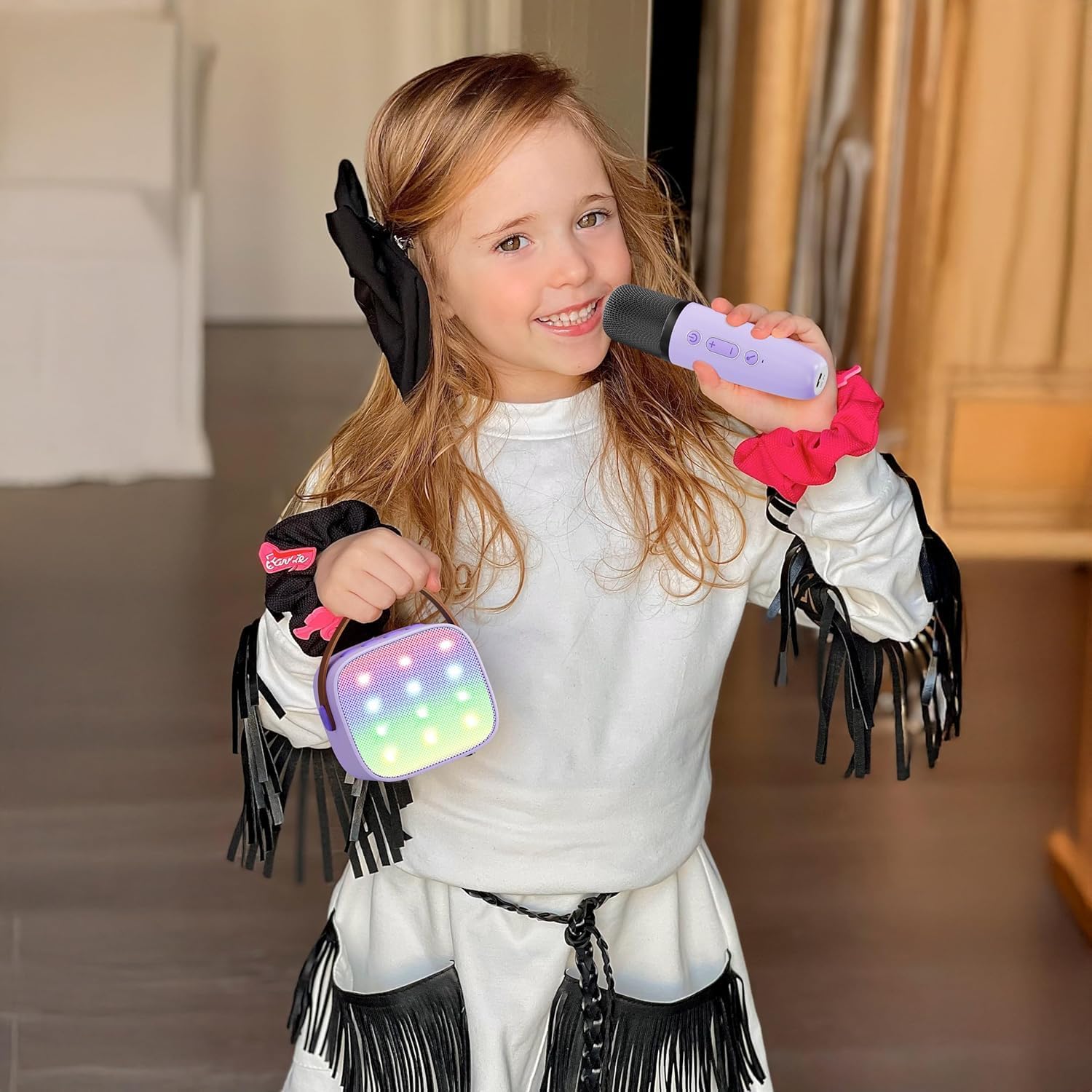 Mini Karaoke Machine for Kids Adults, Portable Bluetooth Speaker with 2 Wireless Microphones, TOP Kids Toys Birthday Gifts for Girls Ages 4, 5, 6, 7, 8, 9, 10, 11, 12+ Years Old (Lightpurple)