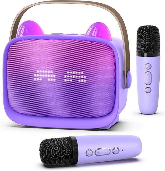 Mgaolo Upgraded Mini Karaoke Machine Toy for Kids, Portable Bluetooth Speaker with 2 Wireless Mics,