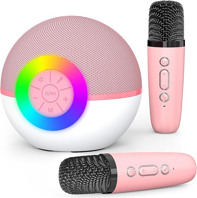 Mini Karaoke Machine for Kids Adults,Portable Bluetooth Speaker with 2 Wireless Microphones,Gift Toys with MP3 Player for Boys Girls 3-12 Year Old Birthday Family Home Party Present